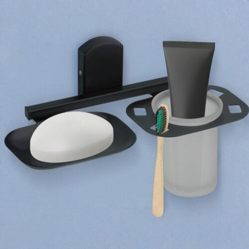N-402 SOAP DISH + TUMBLER HOLDER (BLACK) Stainless Steel 304