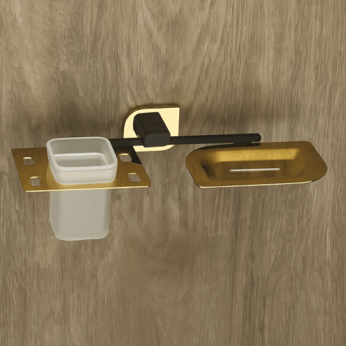 F-1109 BRASS SOAP DISH + TUMBLER HOLDER (DUAL),(BRASS)