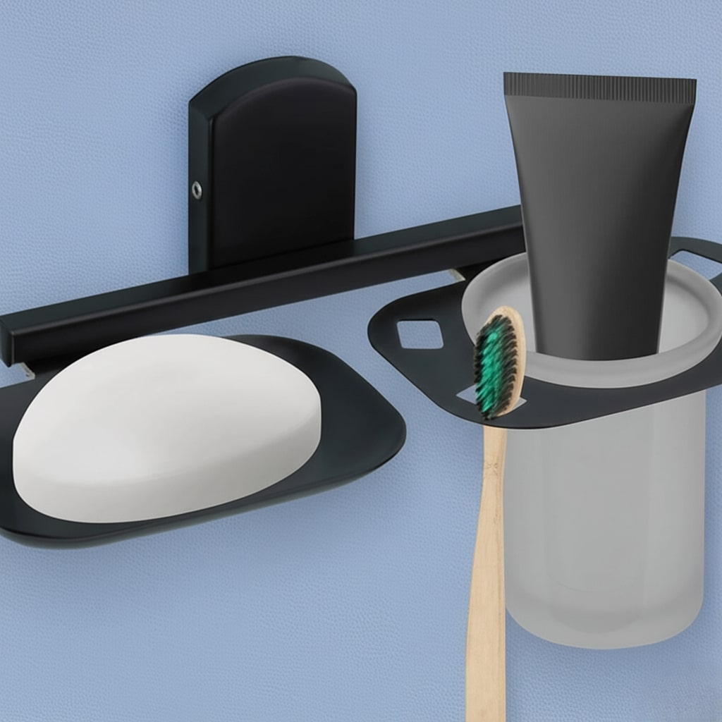 N-402 SOAP DISH + TUMBLER HOLDER (BLACK) Stainless Steel 304 - Image 5
