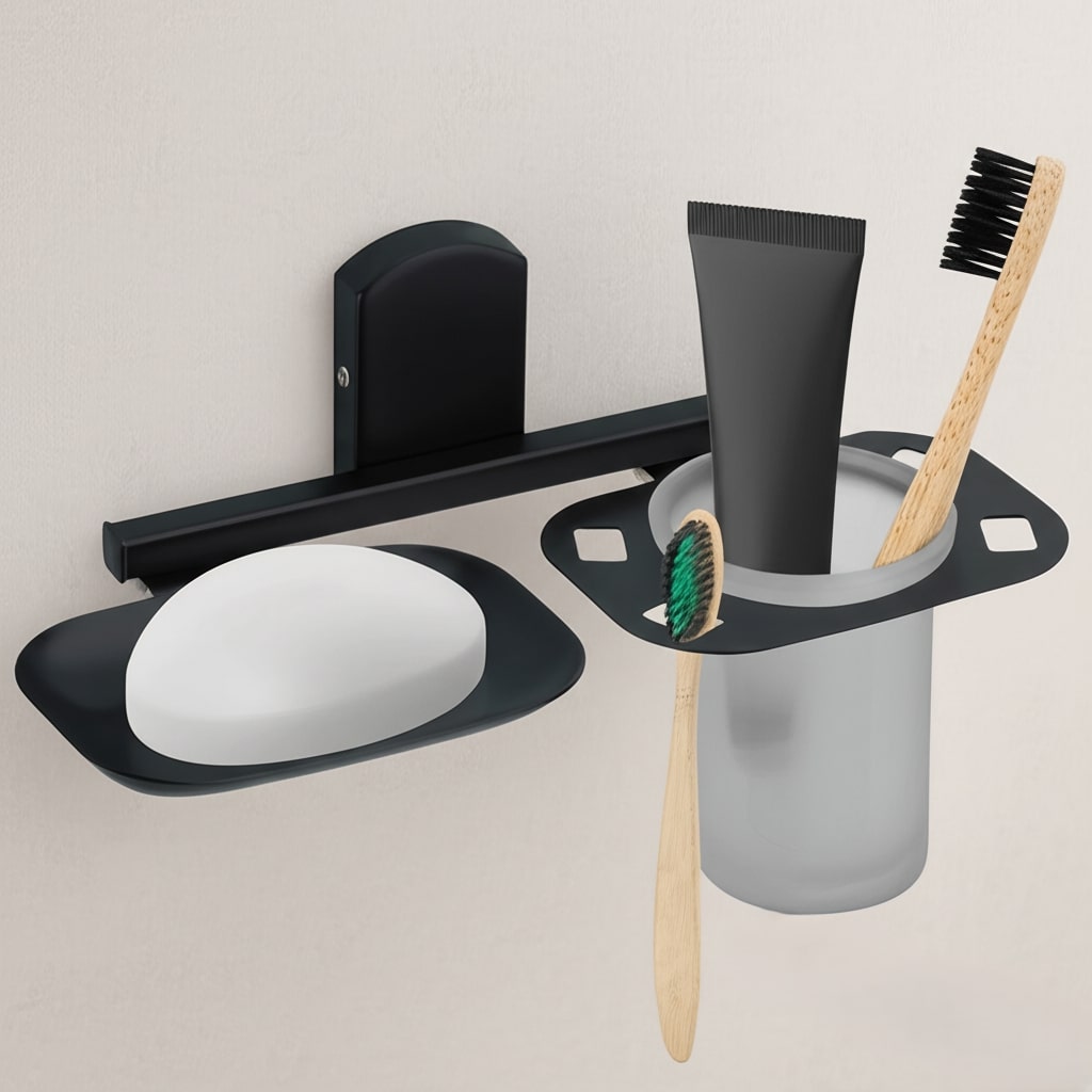 N-402 SOAP DISH + TUMBLER HOLDER (BLACK) Stainless Steel 304 - Image 4