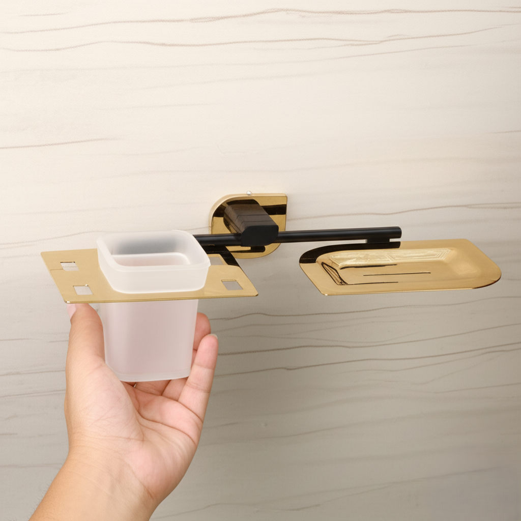 F-1109 BRASS SOAP DISH + TUMBLER HOLDER (DUAL),(BRASS) - Image 4