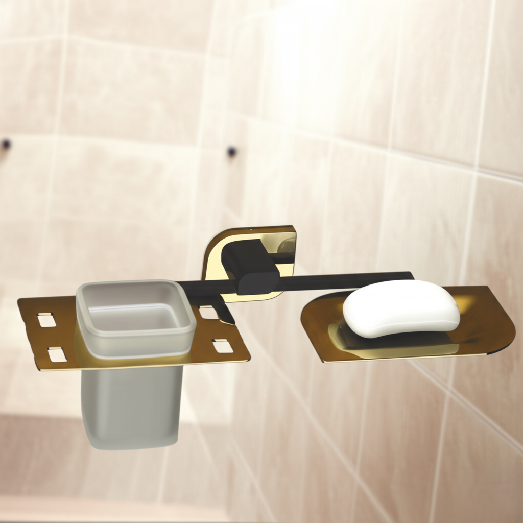 F-1109 BRASS SOAP DISH + TUMBLER HOLDER (DUAL),(BRASS) - Image 3