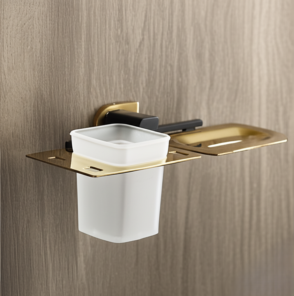 F-1109 BRASS SOAP DISH + TUMBLER HOLDER (DUAL),(BRASS) - Image 2