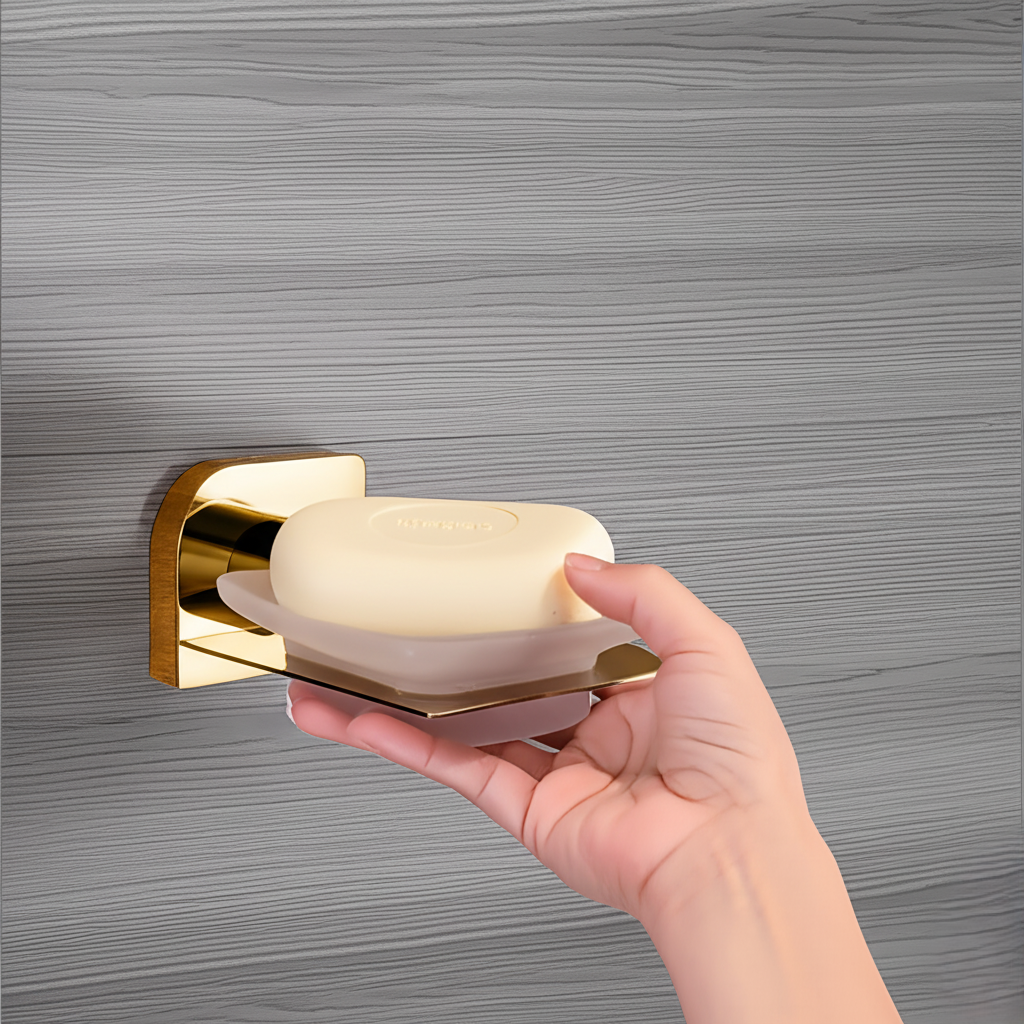 F-1107 GLASS SOAP DISH,(DUAL),(BRASS) - Image 4