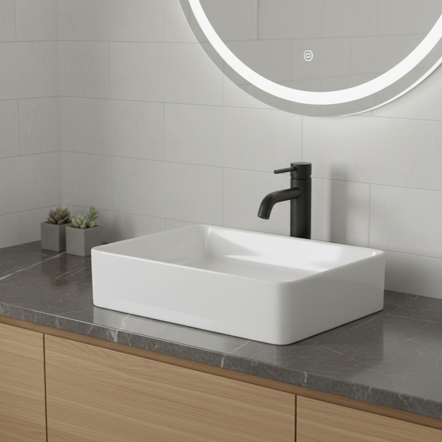 XYLOAN-1100 WHITE TABLE TOP BASIN GLOSSY (19"X14")