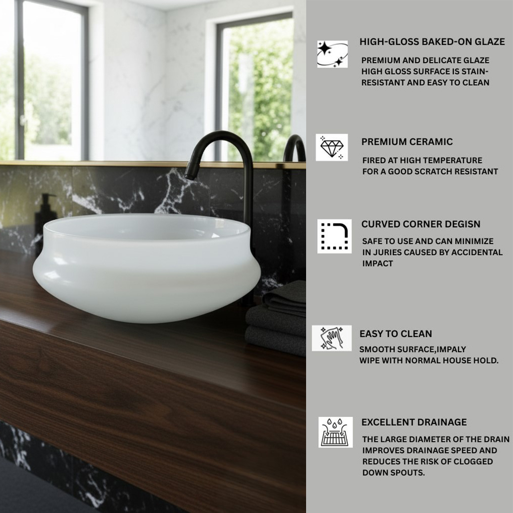 XYLOAN-1200 WHITE TABLE TOP BASIN GLOSSY (16"X16") - Image 4