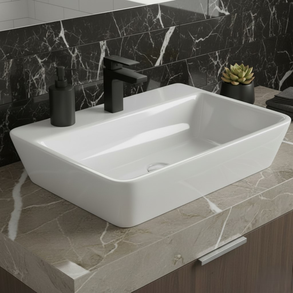 XYLOAN-1300 WHITE TABLE TOP BASIN GLOSSY (17"X15") - Image 2