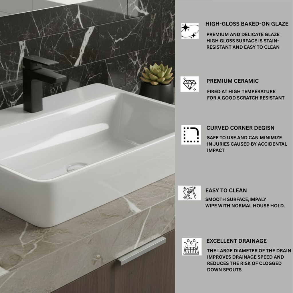 XYLOAN-1300 WHITE TABLE TOP BASIN GLOSSY (17"X15") - Image 4