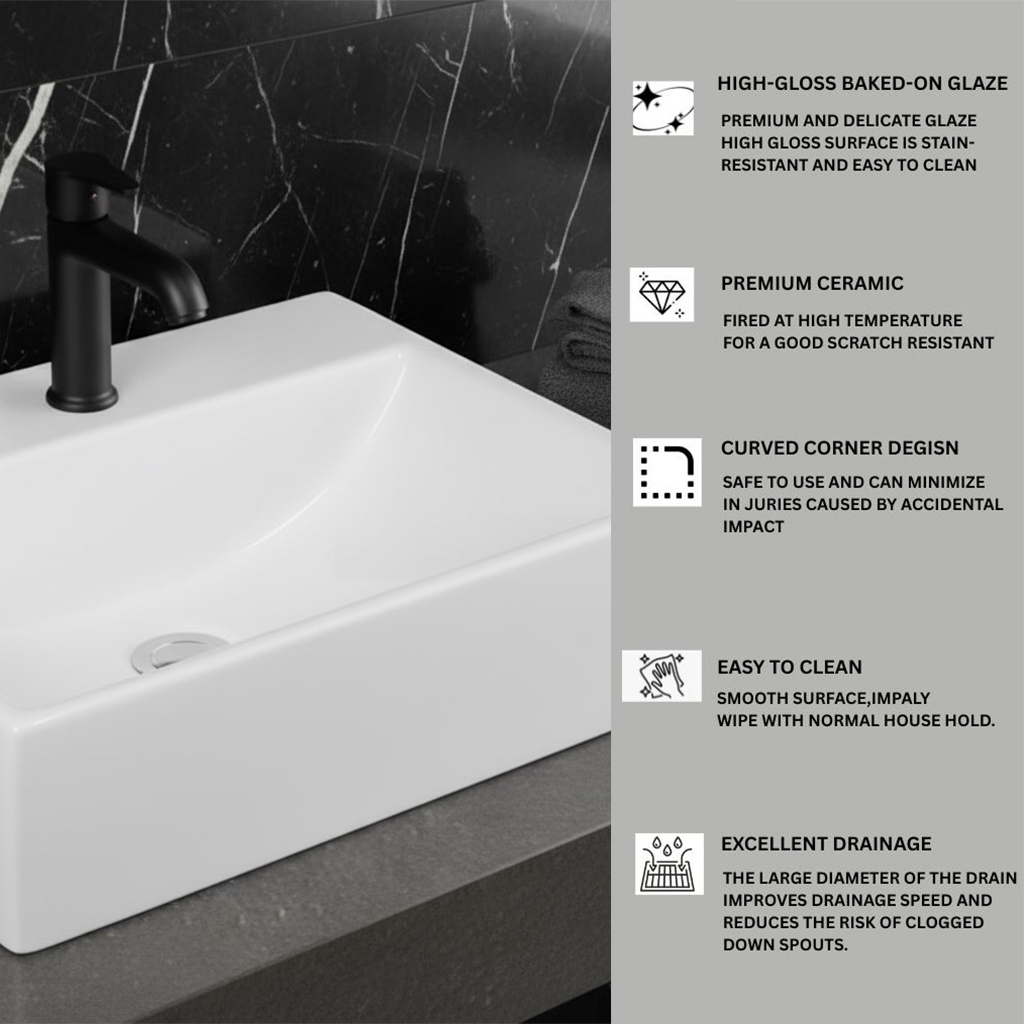 XYLOAN-1500 WHITE TABLE TOP BASIN GLOSSY (16"X16") - Image 4