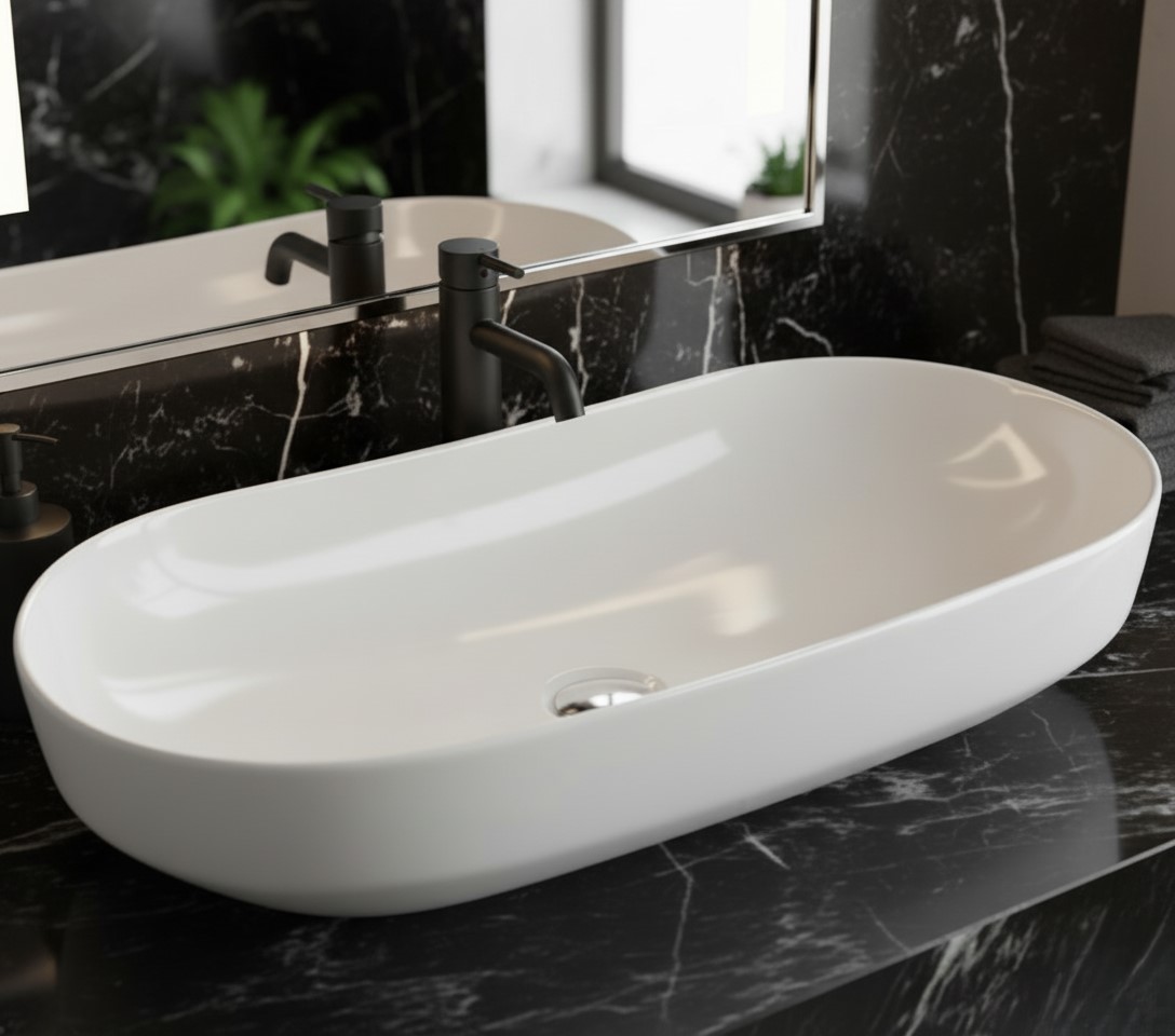 XYLOAN-1600 WHITE TABLE TOP BASIN GLOSSY (28"X14") - Image 2