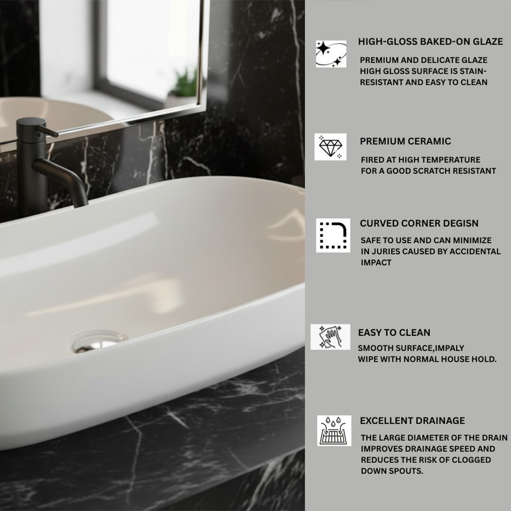 XYLOAN-1600 WHITE TABLE TOP BASIN GLOSSY (28"X14") - Image 4