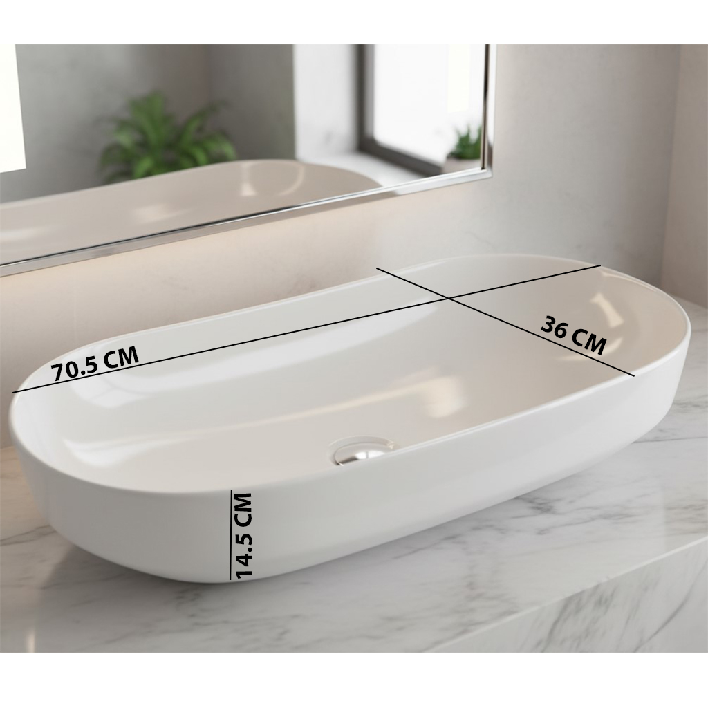 XYLOAN-1600 WHITE TABLE TOP BASIN GLOSSY (28"X14") - Image 3
