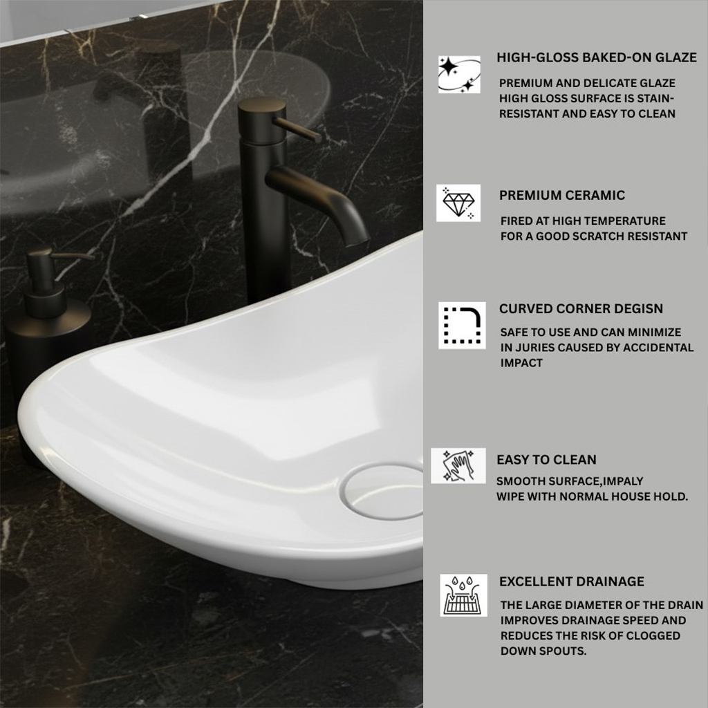 XYLOAN-1700 WHITE TABLE TOP BASIN GLOSSY (29"X14") - Image 4
