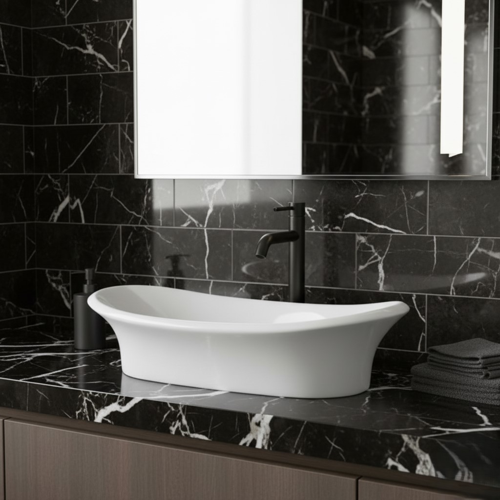 XYLOAN-1800 WHITE TABLE TOP BASIN GLOSSY (28"X14") - Image 2