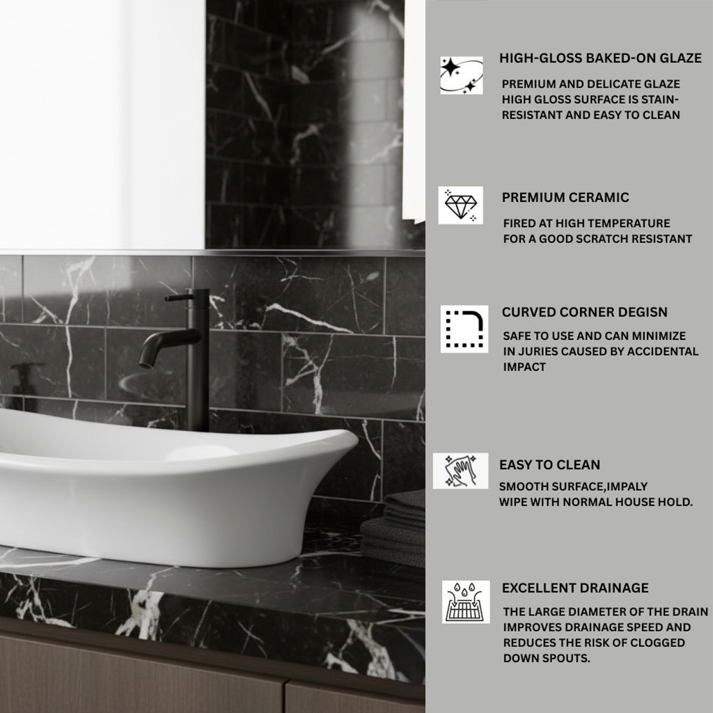 XYLOAN-1800 WHITE TABLE TOP BASIN GLOSSY (28"X14") - Image 4