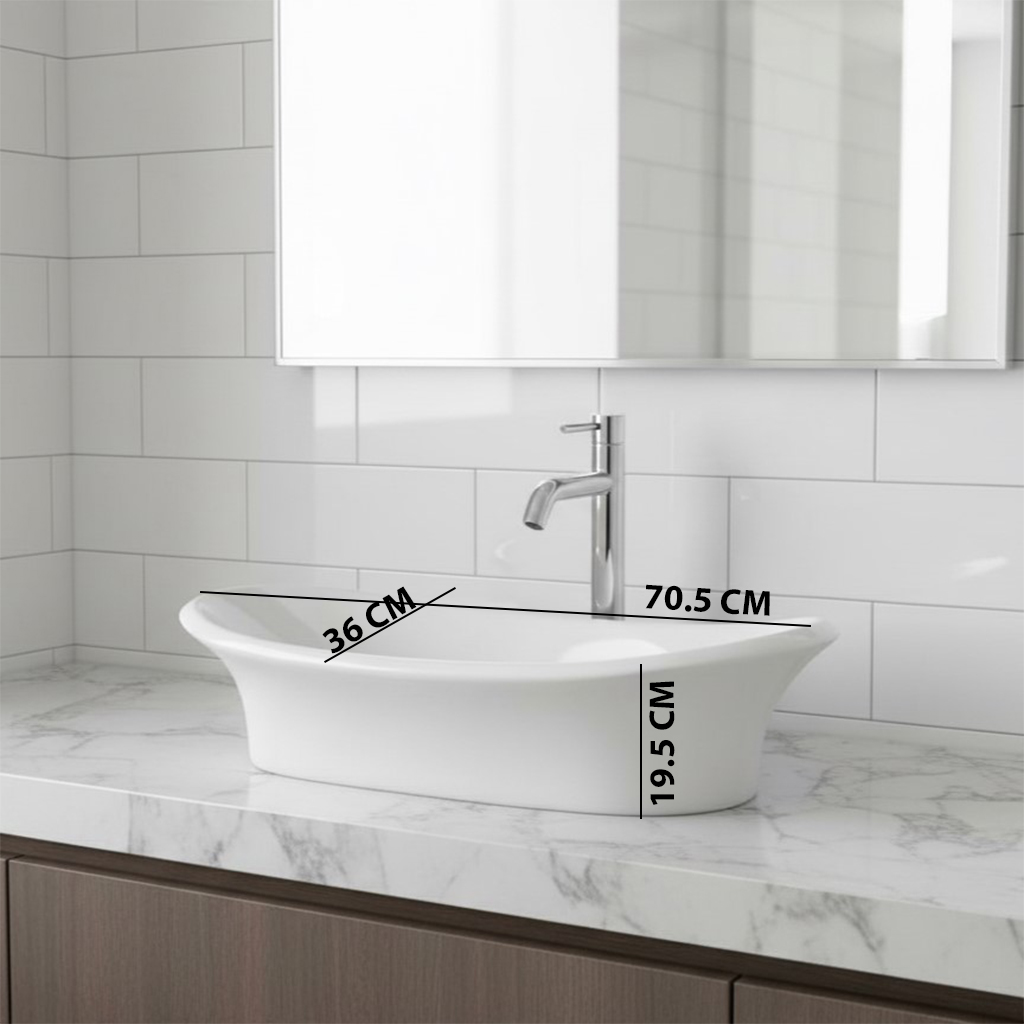 XYLOAN-1800 WHITE TABLE TOP BASIN GLOSSY (28"X14") - Image 3