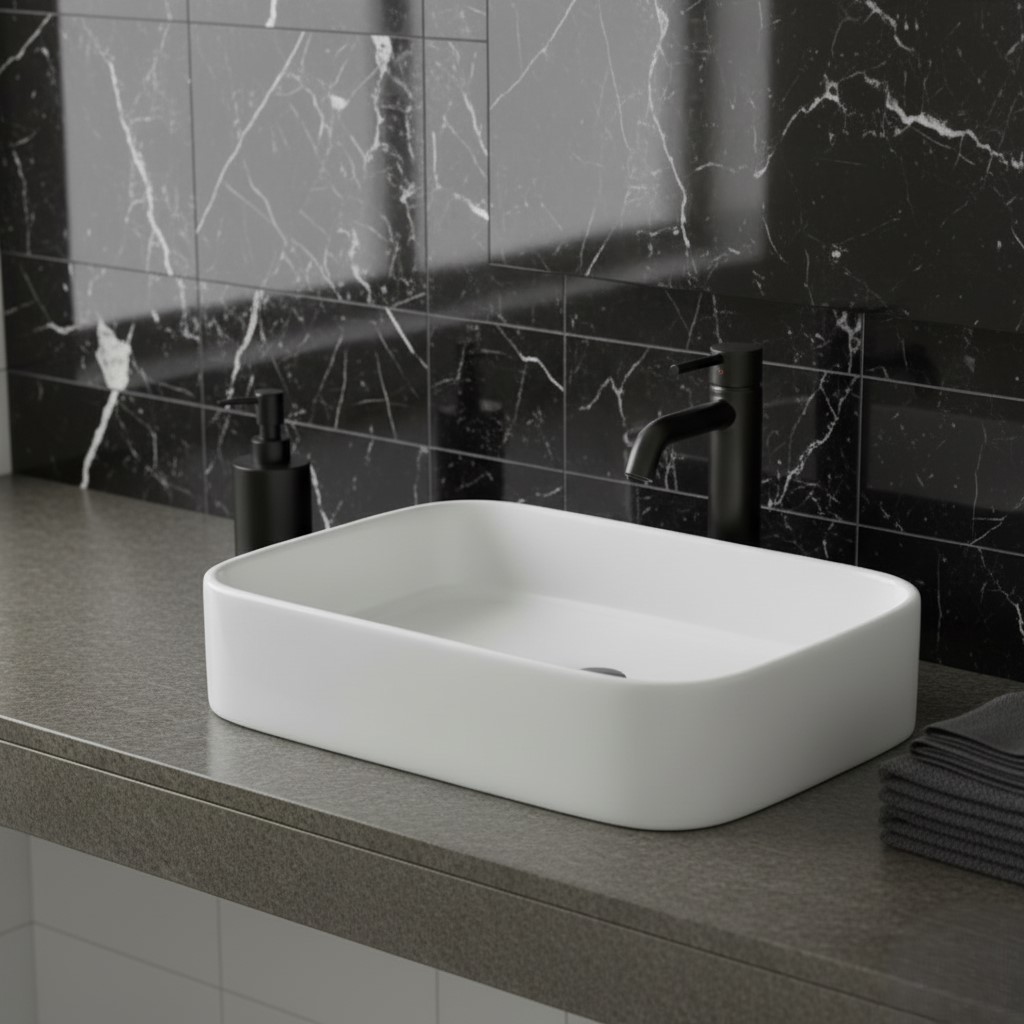 XYLOAN-1900 WHITE TABLE TOP BASIN GLOSSY (22"X14") - Image 2