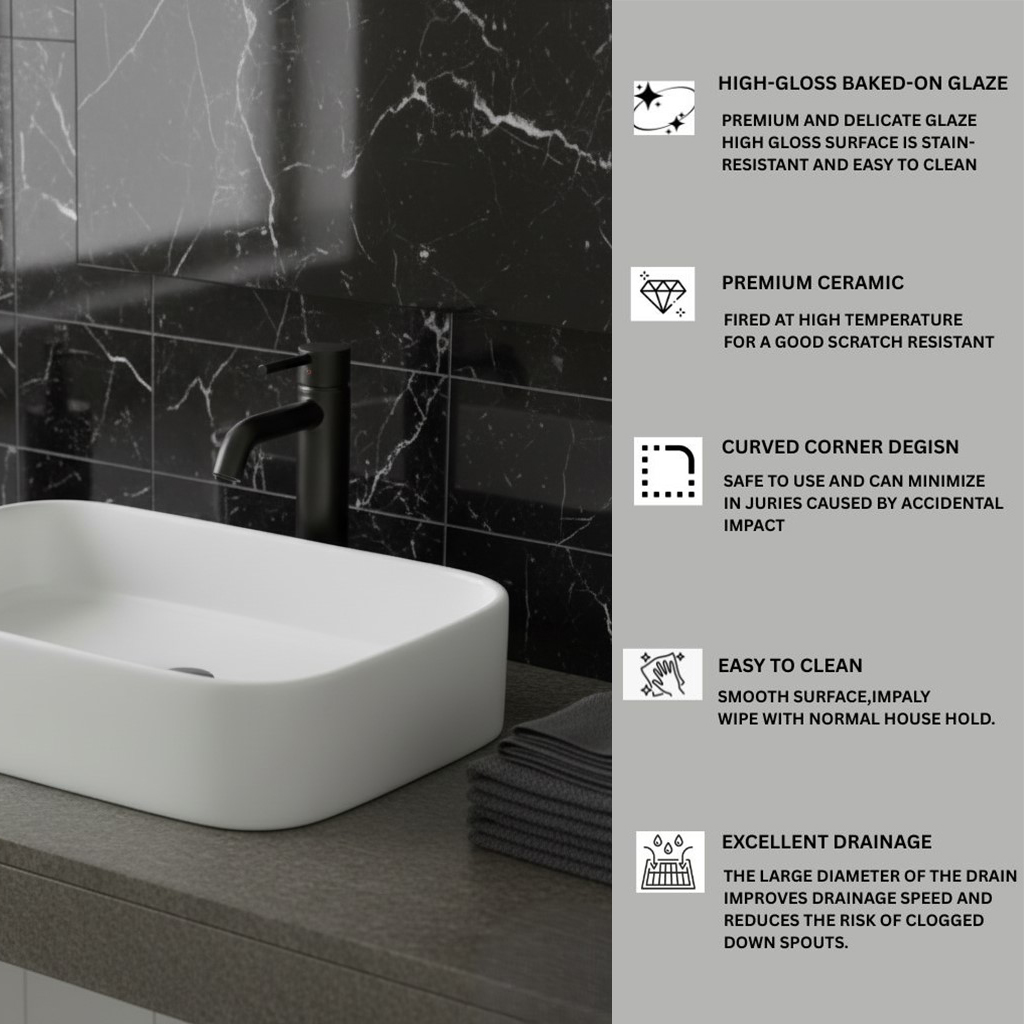 XYLOAN-1900 WHITE TABLE TOP BASIN GLOSSY (22"X14") - Image 4
