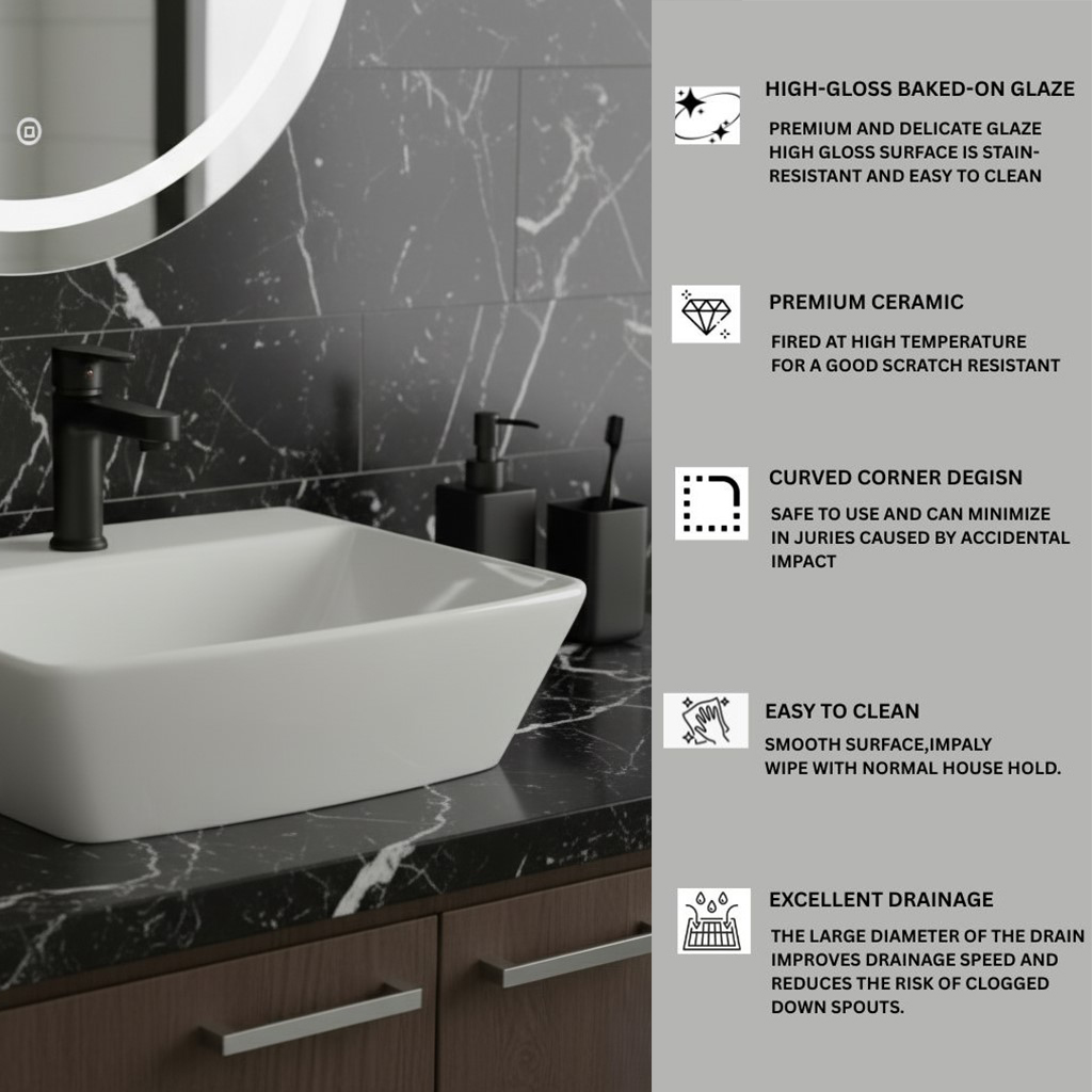 XYLOAN-2300 WHITE TABLE TOP BASIN GLOSSY (18"X14") - Image 4