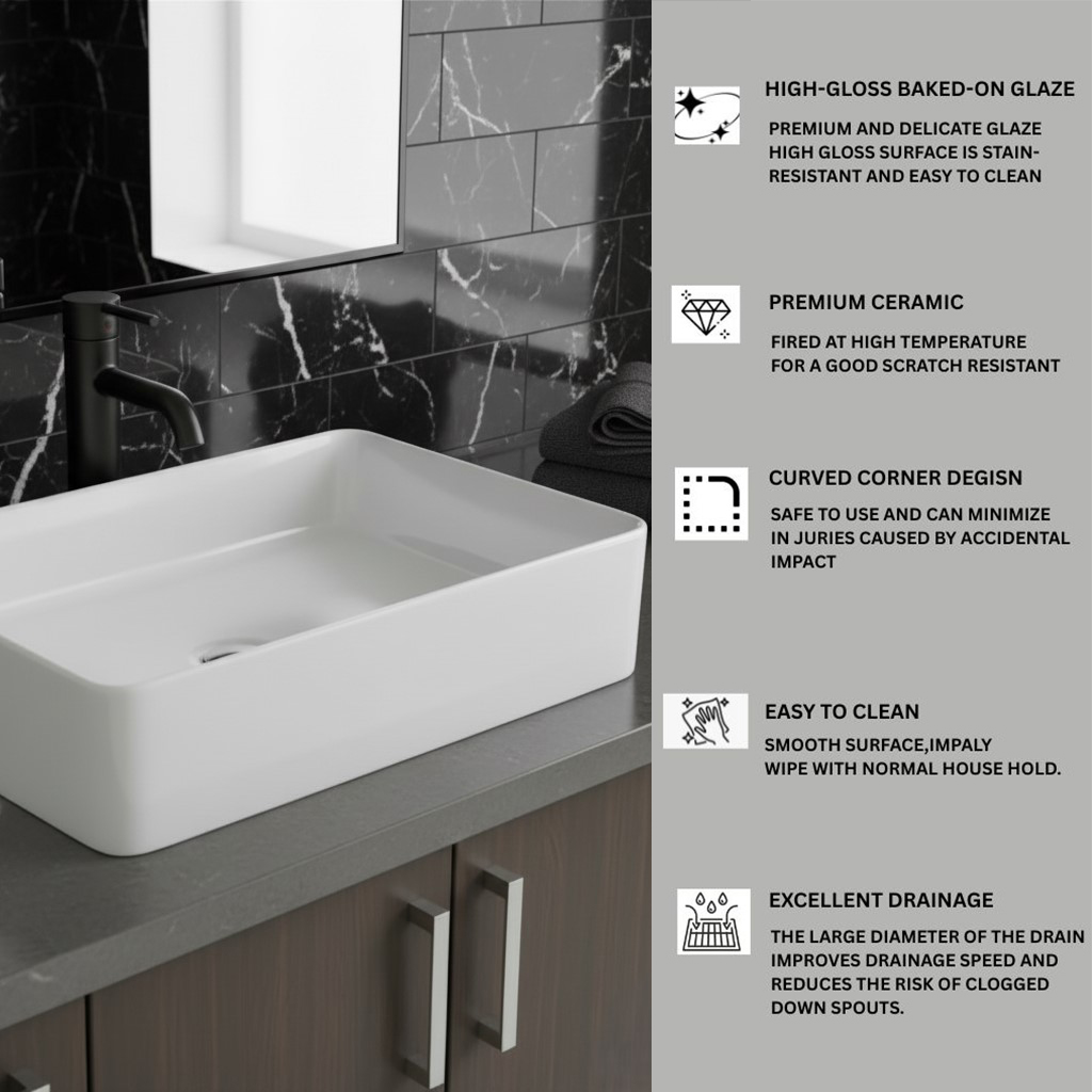 XYLOAN-2400 WHITE TABLE TOP BASIN GLOSSY (22"X14") - Image 4