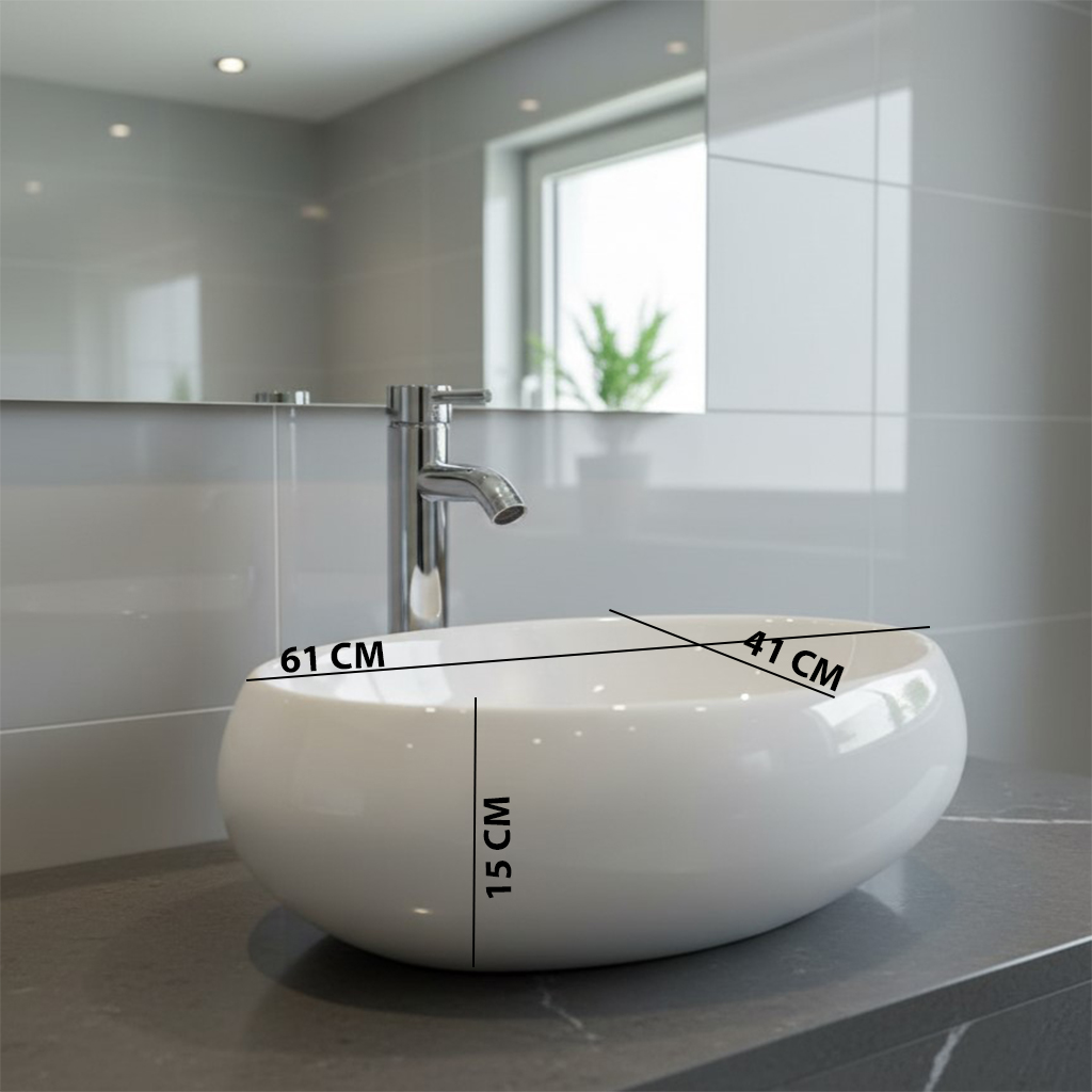 XYLOAN-2500 WHITE TABLE TOP BASIN GLOSSY (24"X16") - Image 3