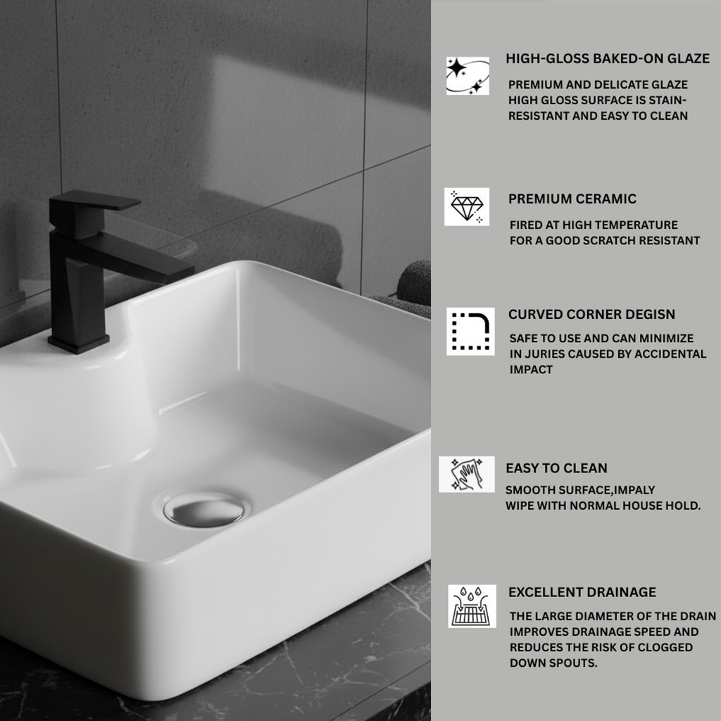 XYLOAN-800 WHITE TABLE TOP BASIN GLOSSY (13"X12") - Image 4