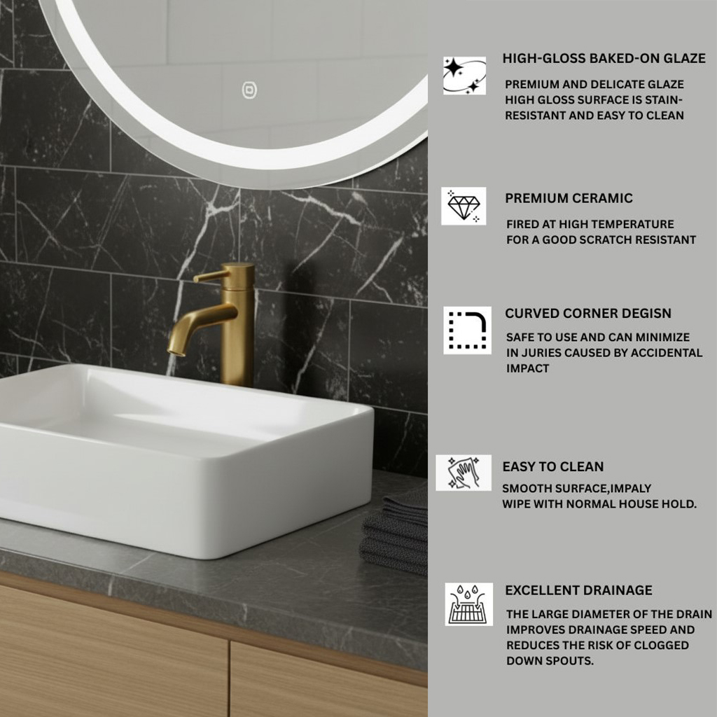 XYLOAN-900 WHITE TABLE TOP BASIN GLOSSY (16"X12") - Image 4