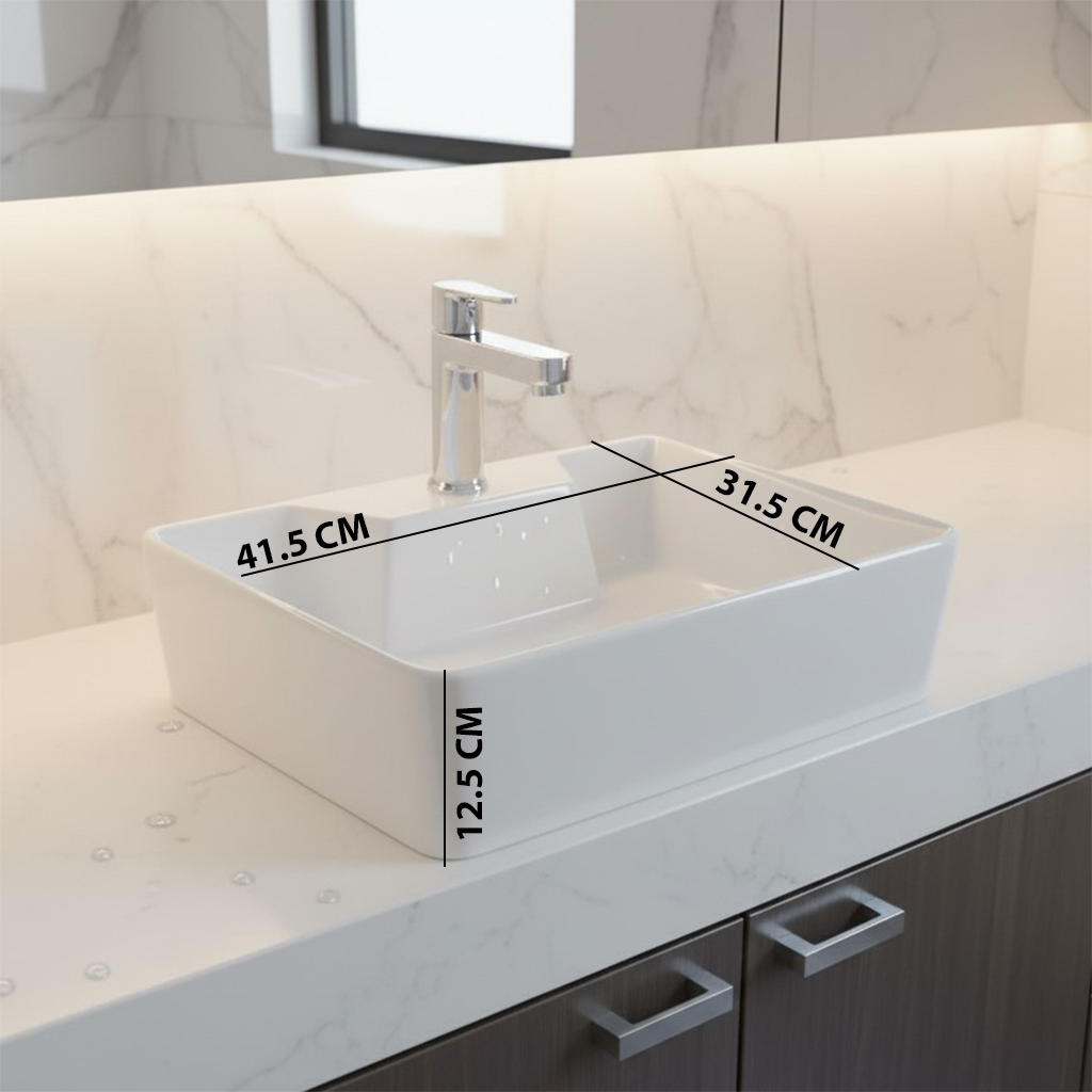 XYLOAN-900 WHITE TABLE TOP BASIN GLOSSY (16"X12") - Image 3
