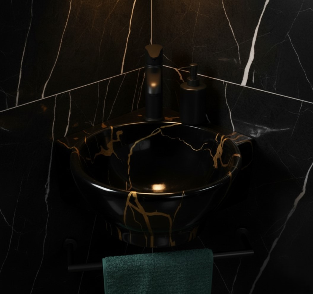 MS-2101 XYLOAN CORNER WALL MOUNTED BASIN GLOSSY (14"X14") - Image 3