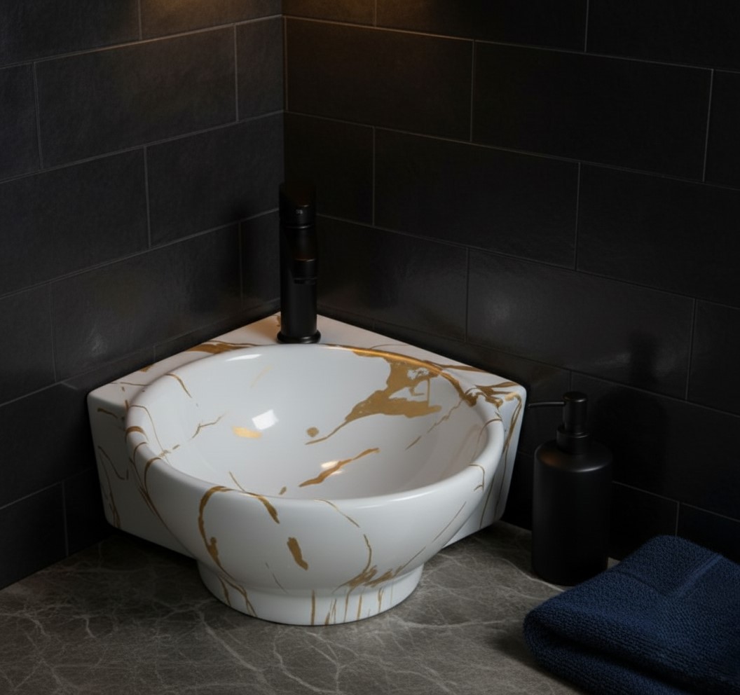 MS-2102 XYLOAN CORNER WALL MOUNTED BASIN GLOSSY (14"X14") - Image 2