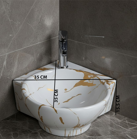 MS-2102 XYLOAN CORNER WALL MOUNTED BASIN GLOSSY (14"X14") - Image 3