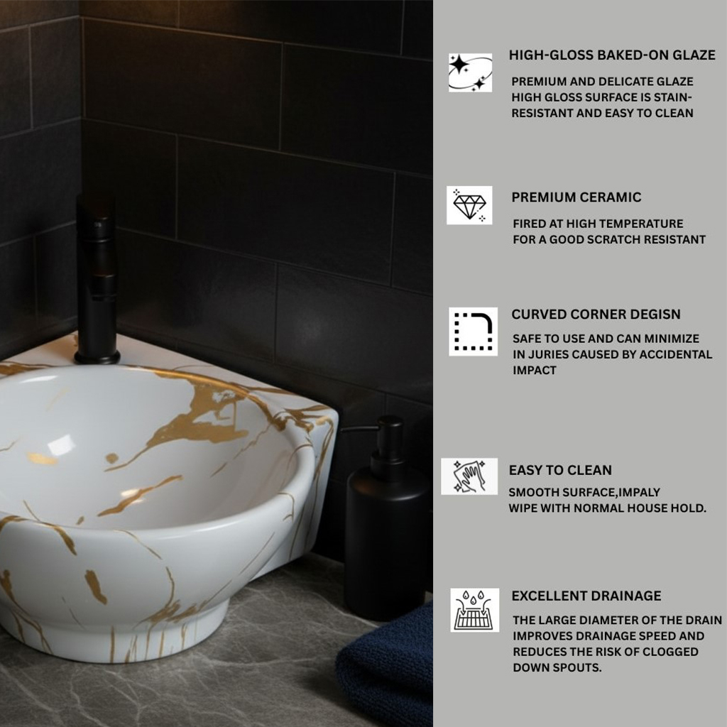 MS-2102 XYLOAN CORNER WALL MOUNTED BASIN GLOSSY (14"X14") - Image 4