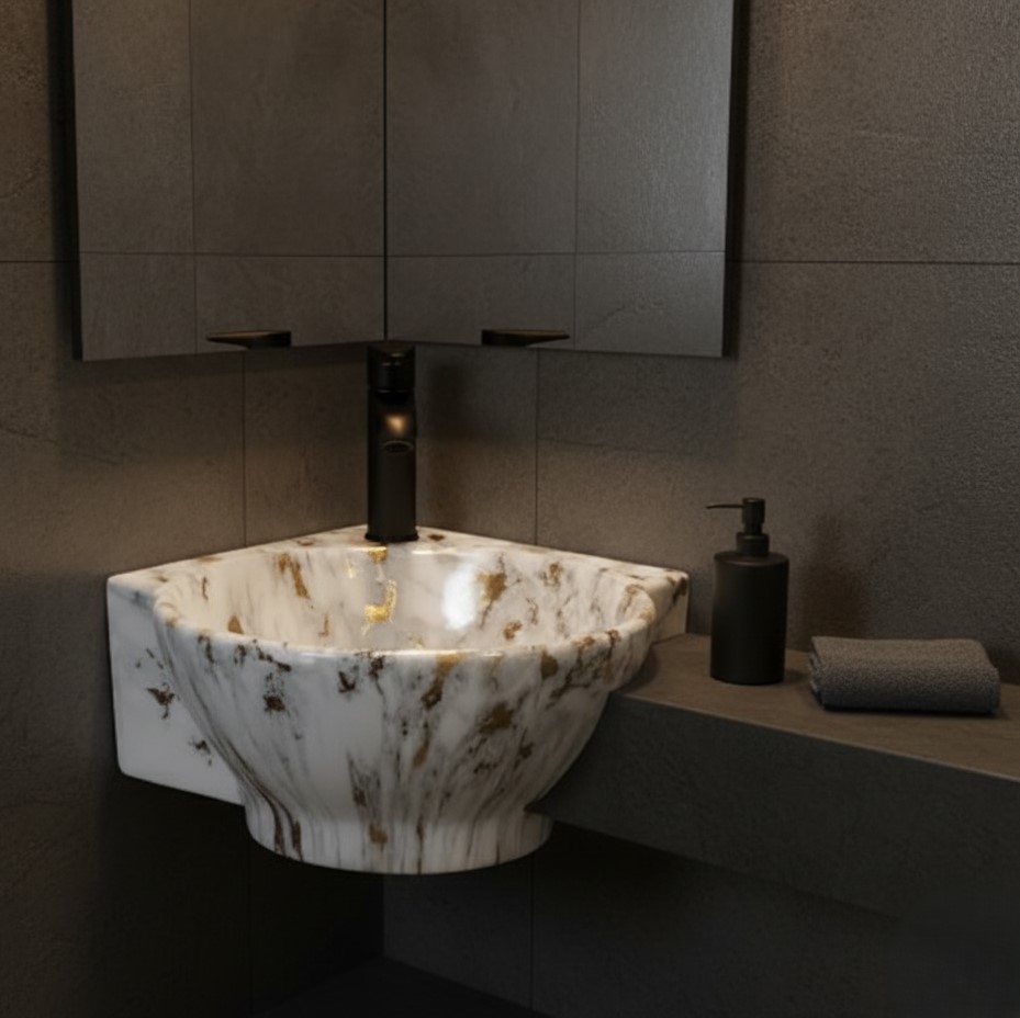 MS-2103 XYLOAN CORNER WALL MOUNTED BASIN GLOSSY (14"X14") - Image 2