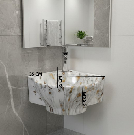 MS-2103 XYLOAN CORNER WALL MOUNTED BASIN GLOSSY (14"X14") - Image 3