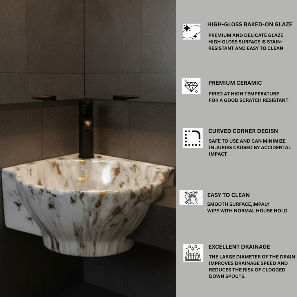 MS-2103 XYLOAN CORNER WALL MOUNTED BASIN GLOSSY (14"X14") - Image 4