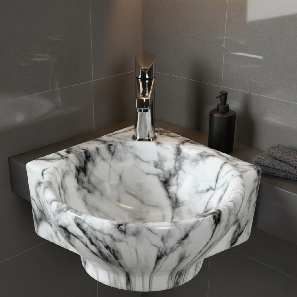 MS-2104 XYLOAN CORNER WALL MOUNTED BASIN GLOSSY (14"X14") - Image 2