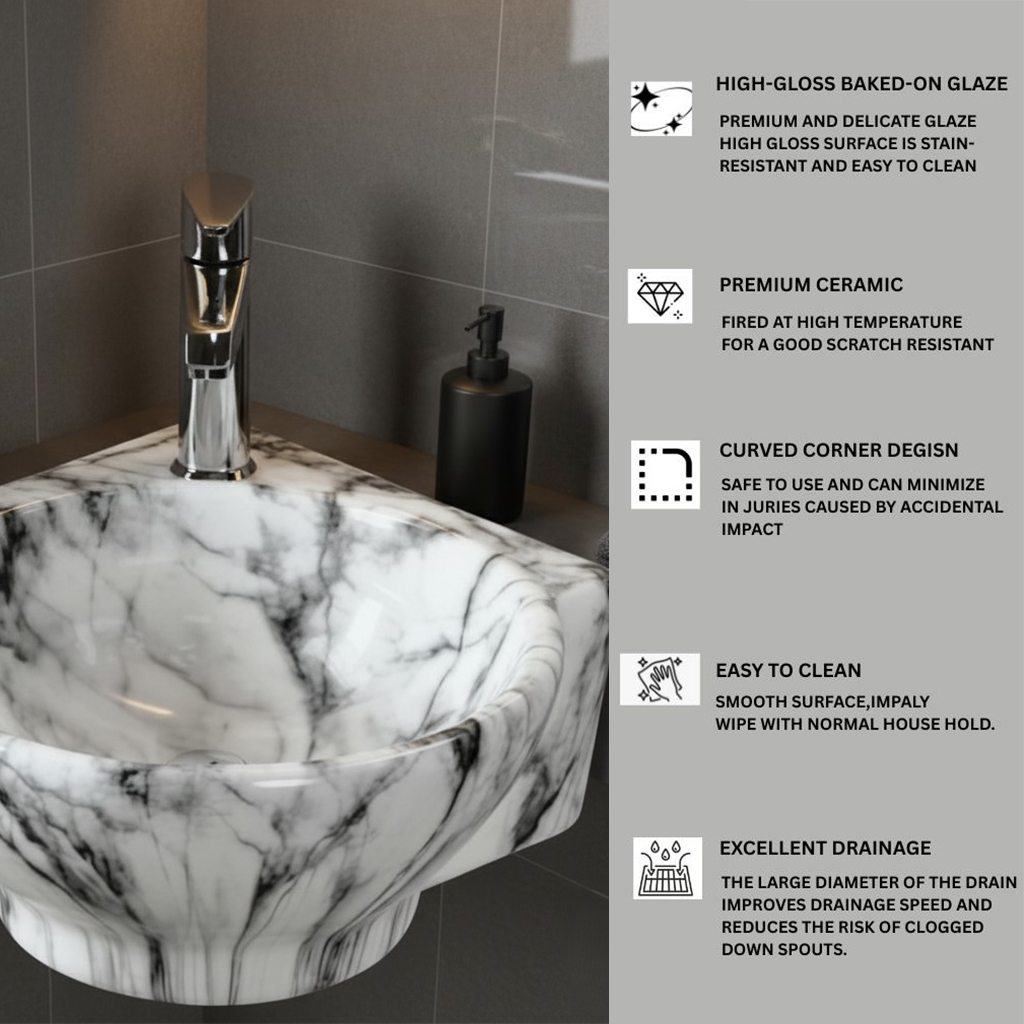 MS-2104 XYLOAN CORNER WALL MOUNTED BASIN GLOSSY (14"X14") - Image 4