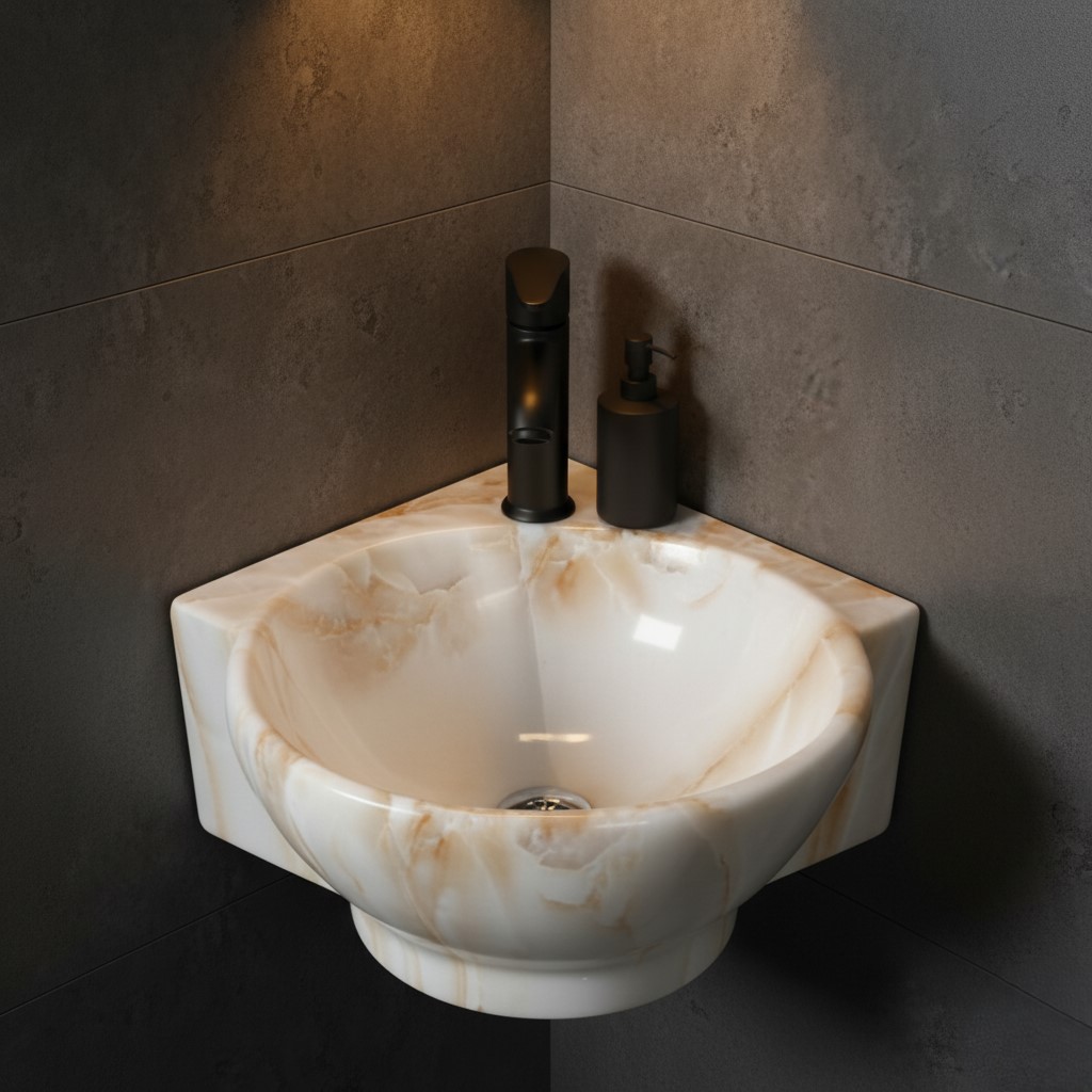 MS-2105 XYLOAN CORNER WALL MOUNTED BASIN GLOSSY (14"X14") - Image 2
