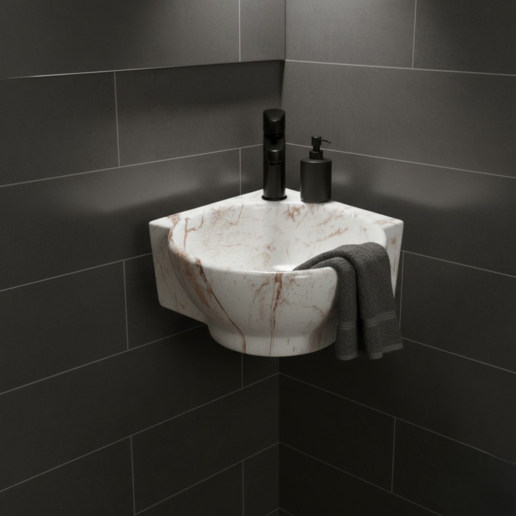 MS-2106 XYLOAN CORNER WALL MOUNTED BASIN GLOSSY (14"X14") - Image 2