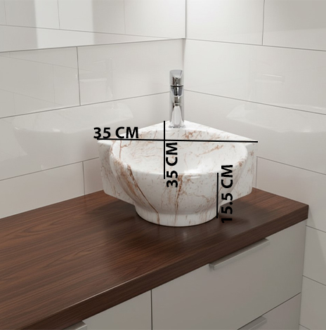 MS-2106 XYLOAN CORNER WALL MOUNTED BASIN GLOSSY (14"X14") - Image 3
