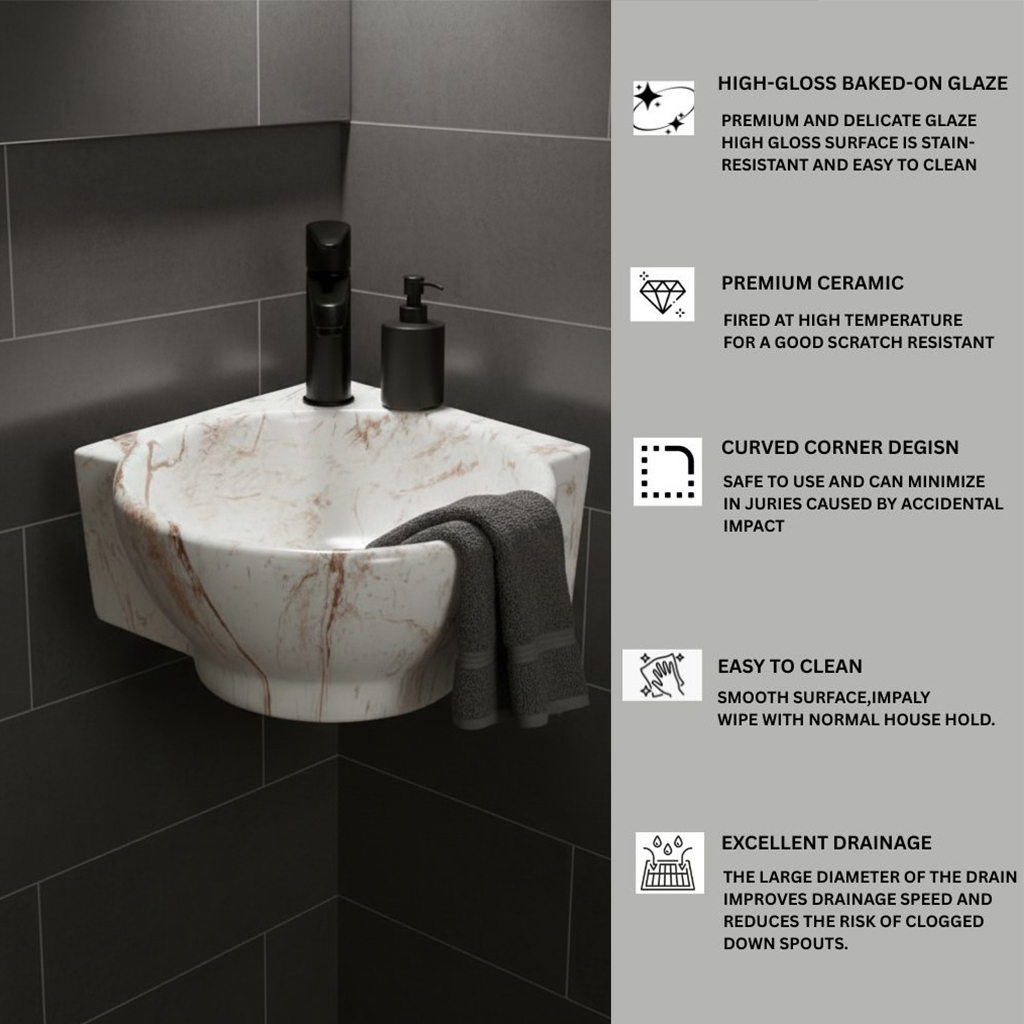 MS-2106 XYLOAN CORNER WALL MOUNTED BASIN GLOSSY (14"X14") - Image 4