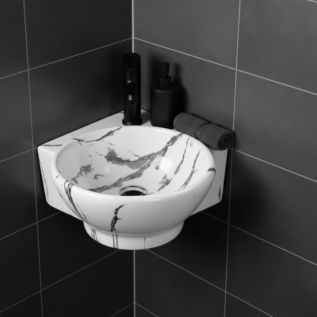 MS-2107 XYLOAN CORNER WALL MOUNTED BASIN GLOSSY (14"X14") - Image 2