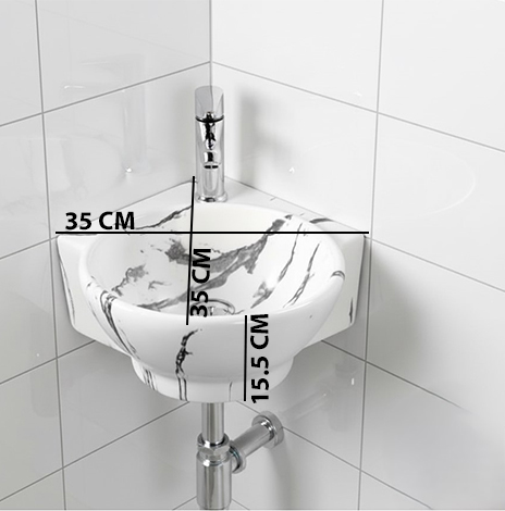 MS-2107 XYLOAN CORNER WALL MOUNTED BASIN GLOSSY (14"X14") - Image 3