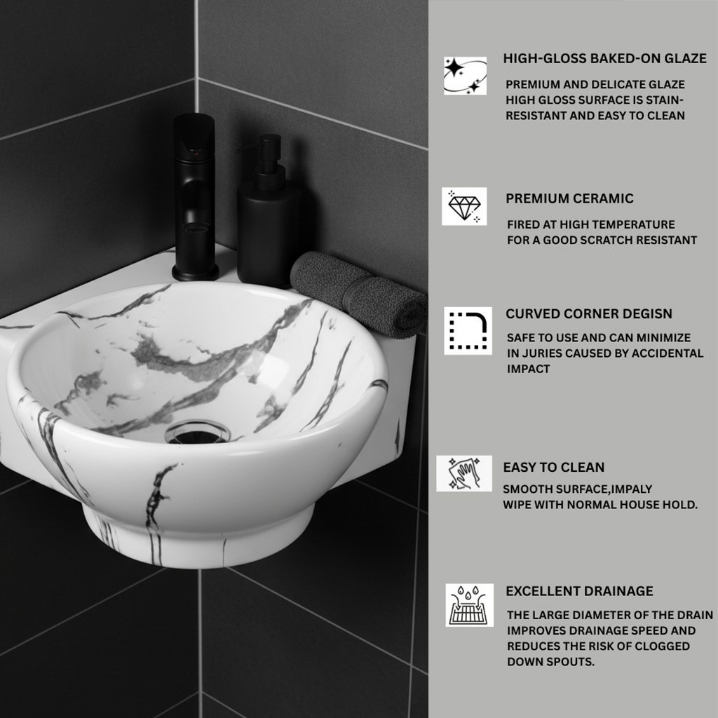 MS-2107 XYLOAN CORNER WALL MOUNTED BASIN GLOSSY (14"X14") - Image 4