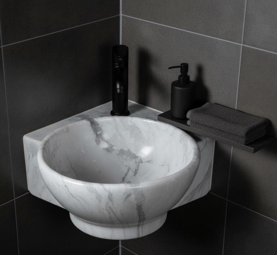MS-2108 XYLOAN CORNER WALL MOUNTED BASIN GLOSSY (14"X14") - Image 2