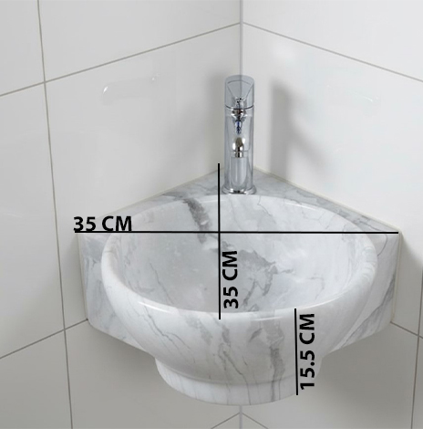 MS-2108 XYLOAN CORNER WALL MOUNTED BASIN GLOSSY (14"X14") - Image 3