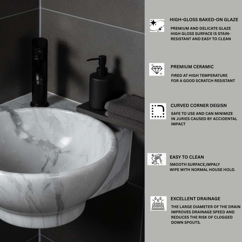 MS-2108 XYLOAN CORNER WALL MOUNTED BASIN GLOSSY (14"X14") - Image 4