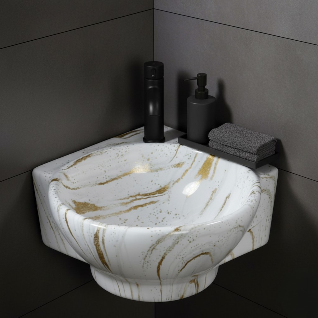 MS-2112 XYLOAN CORNER WALL MOUNTED BASIN GLOSSY (14"X14") - Image 2