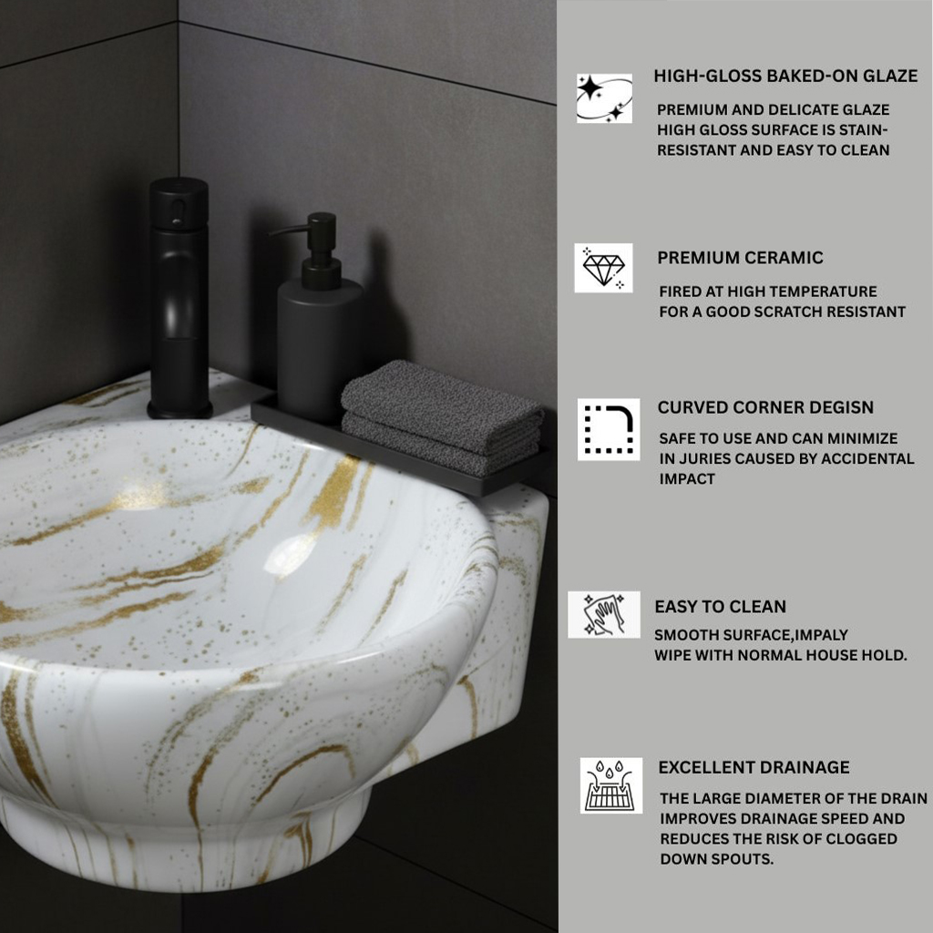 MS-2112 XYLOAN CORNER WALL MOUNTED BASIN GLOSSY (14"X14") - Image 4