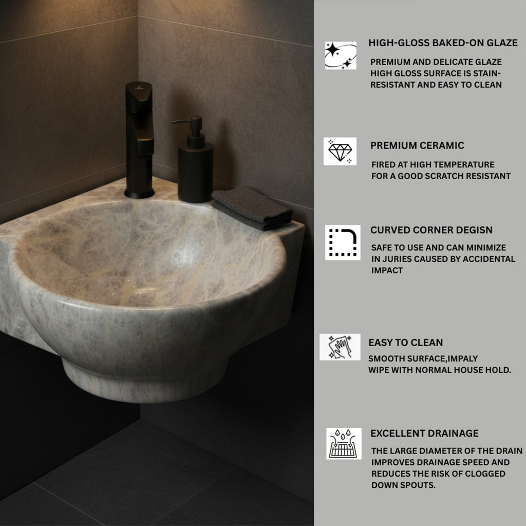 MS-2113 XYLOAN CORNER WALL MOUNTED BASIN GLOSSY (14"X14") - Image 4